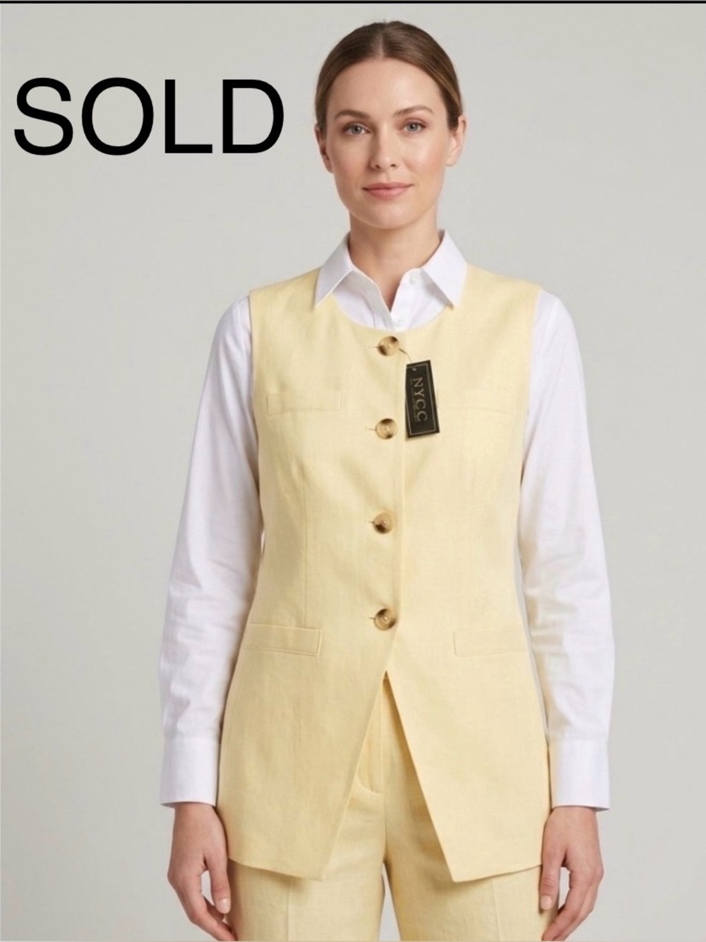 NWT NYCC Butter Yellow Tailored Linen Vest Size Medium